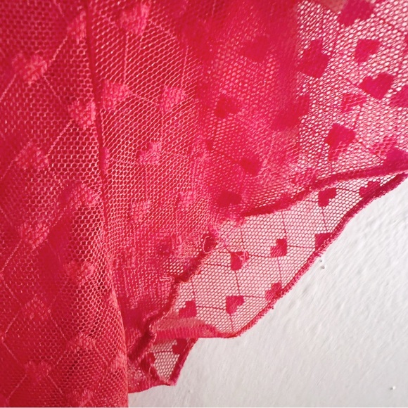 Urban Outfitters Out From Under Mesh Valentine's Heart Shirt Red Baby Tee - Picture 5 of 8